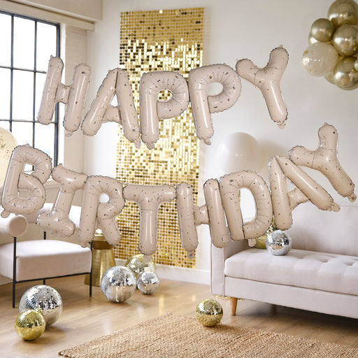 Happy birthday balloon banner - Cream & Gold Speckle