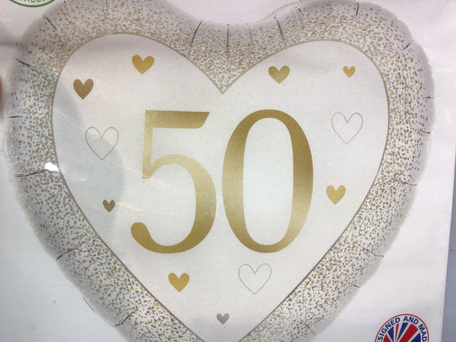 18" Foil 50th Heart Anniversary Balloon