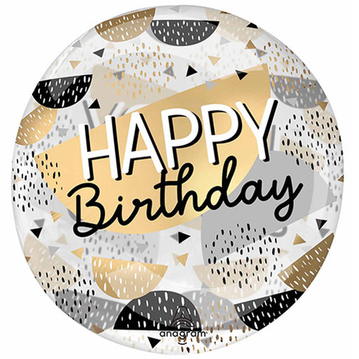 Anagram Happy Birthday Clearz Balloon -  Black/Gold