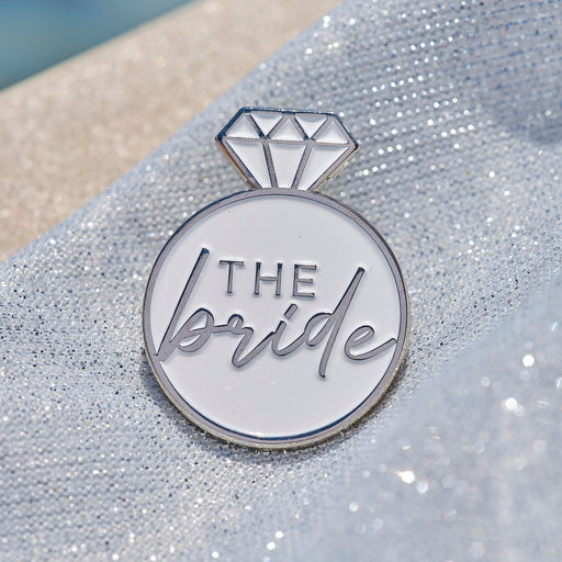 Silver Enamel Bride Pin Badge