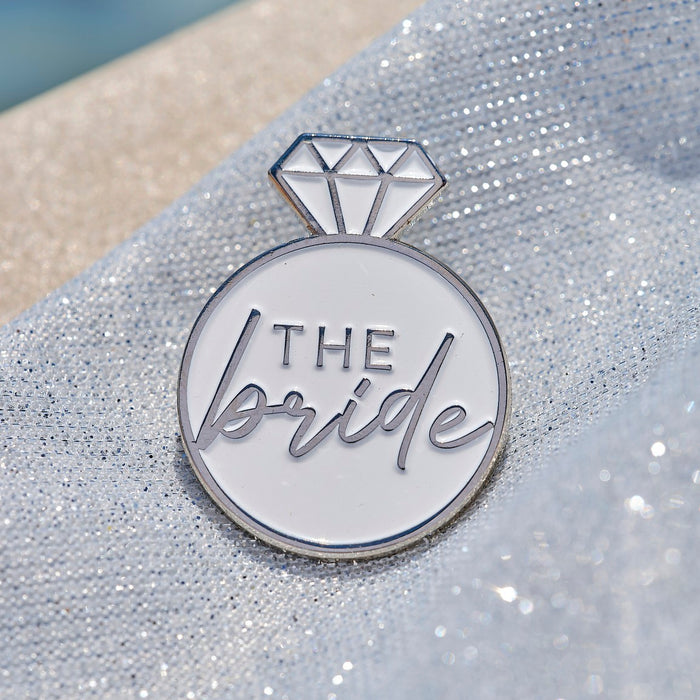 Silver Enamel Bride Pin Badge