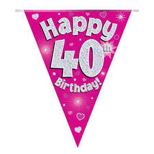 Age 40 Bunting - Hot Pink