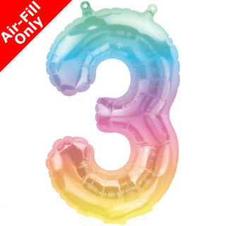 Mini Air Fill Number 3 Foil Balloon - Rainbow