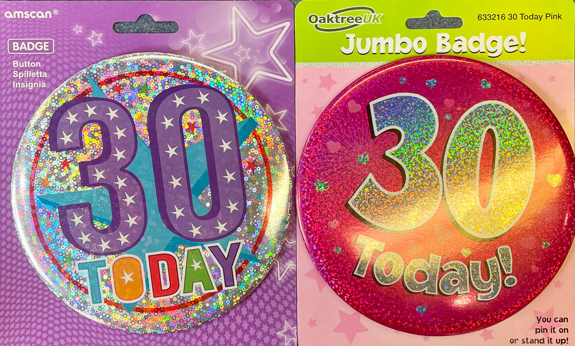 Jumbo 30th Birthday Badge The Ultimate Balloon And Party Shop Cheltenham & Gloucester Balloons & Fancy Dress 
