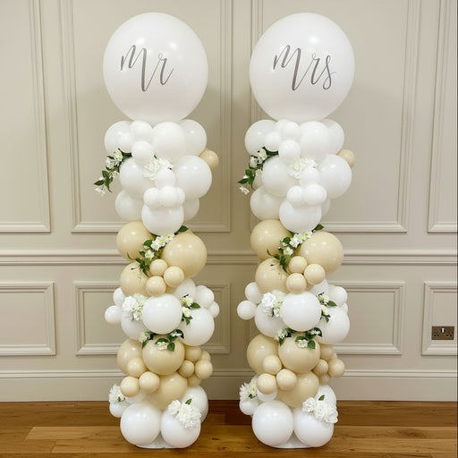 Large Balloon Floor Column - Mr & Mrs (White) The Ultimate Balloon And Party Shop Cheltenham & Gloucester Balloons & Fancy Dress 