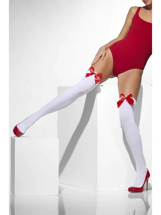 Opaque Hold-Ups - White With RedBows The Ultimate Balloon And Party Shop Cheltenham & Gloucester Balloons & Fancy Dress 