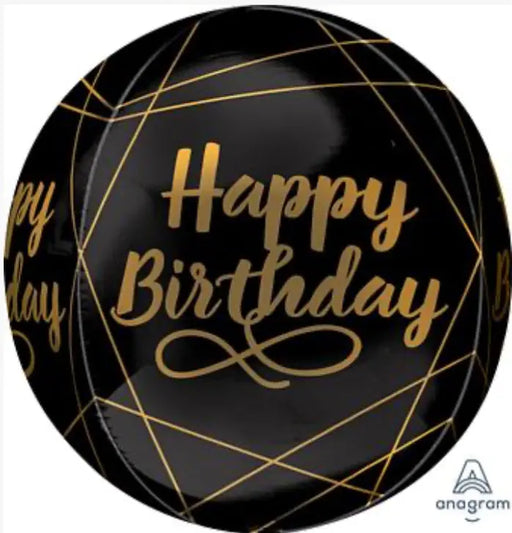 Orbz Birthday Foil Balloon - Black & Gold The Ultimate Balloon And Party Shop Cheltenham & Gloucester Balloons & Fancy Dress 