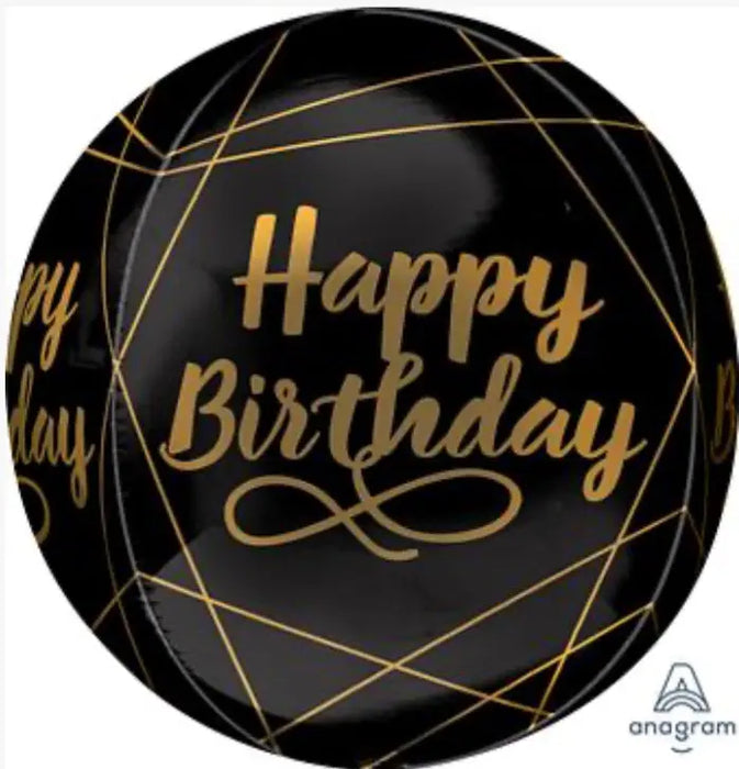 Orbz Birthday Foil Balloon - Black & Gold The Ultimate Balloon And Party Shop Cheltenham & Gloucester Balloons & Fancy Dress 
