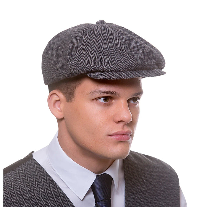 Peaky Flat Cap - Grey Herringbone The Ultimate Balloon And Party Shop Cheltenham & Gloucester Balloons & Fancy Dress 