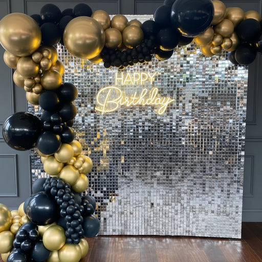 Silver Sequin Feature Wall & Balloon Garland - Starting from £249. The Ultimate Balloon And Party Shop Cheltenham & Gloucester Balloons & Fancy Dress 