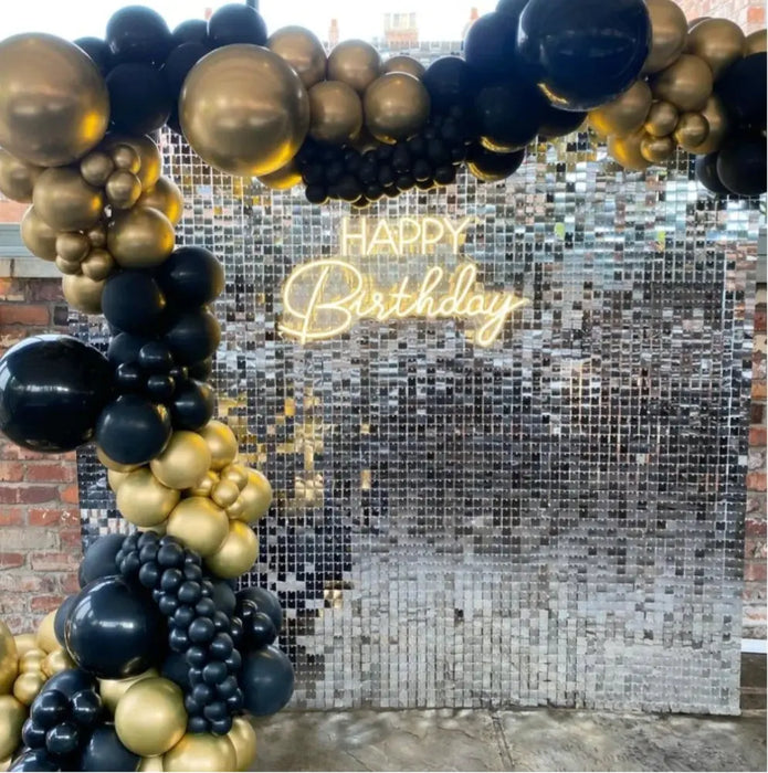 Silver Sequin Feature Wall & Balloon Garland - Starting from £249. The Ultimate Balloon And Party Shop Cheltenham & Gloucester Balloons & Fancy Dress 