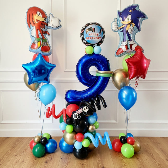 Sonic Themed Balloon Stack & Boquet Package The Ultimate Balloon And Party Shop Cheltenham & Gloucester Balloons & Fancy Dress 