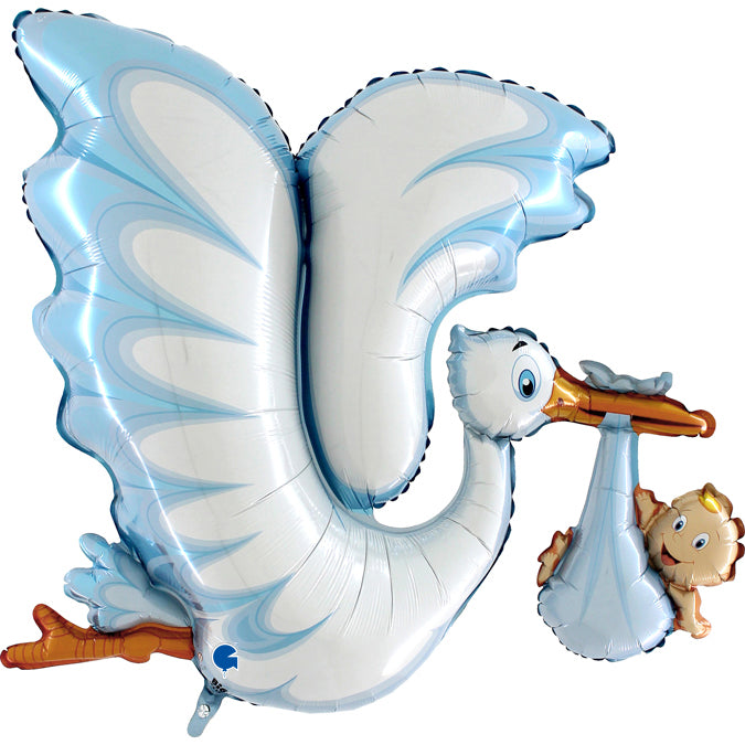 53” Foil Large Stork Shape Balloon - Blue Baby