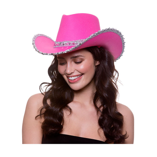 Felt Cowboy Sequin Hat - Pink with silver sparkle