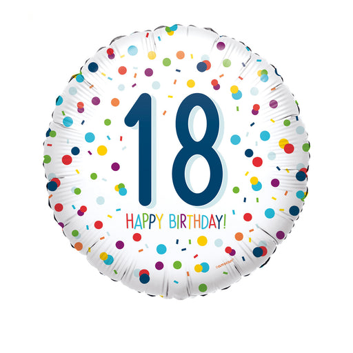 18" Foil Age 18 Bright Dots Balloon