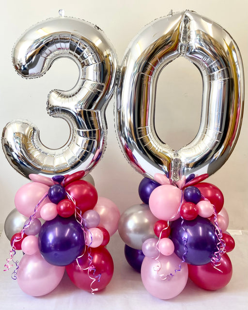 Age Balloon Stack - Double Number - Purple & Silver