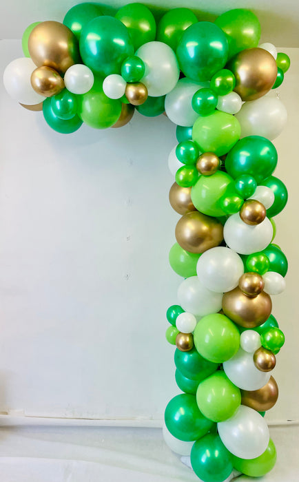 Half Organic Balloon Arch -Green & Gold Tones
