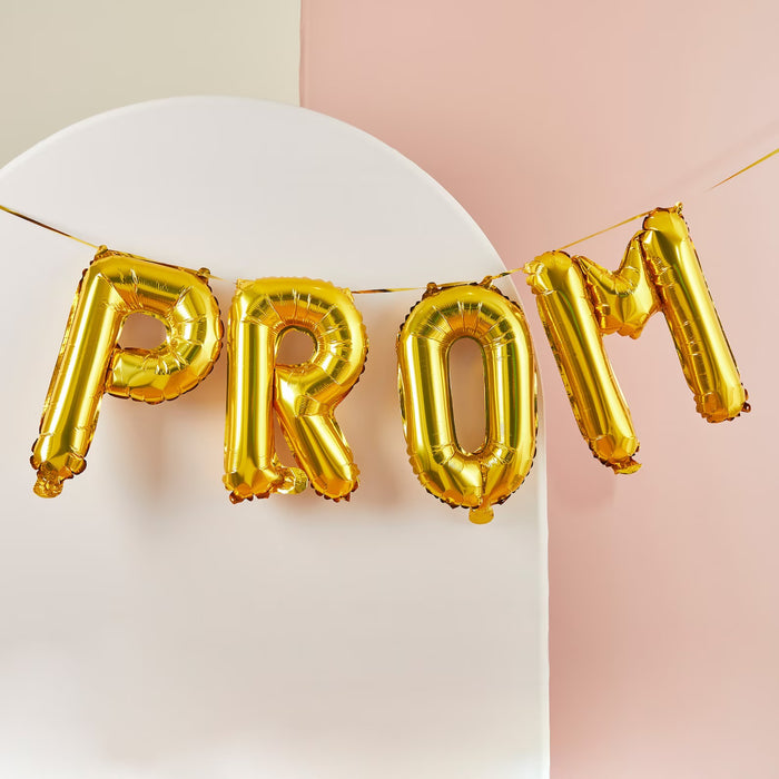 Mini Air Fill  Letters PROM Foil Balloons - Gold