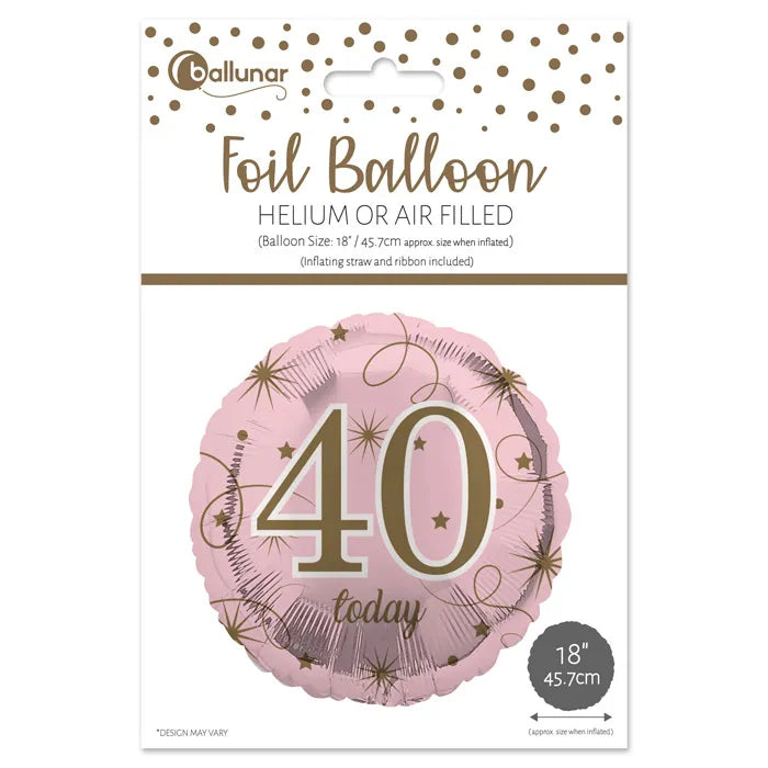 18" Foil Age 40 Balloon - Pink & Gold