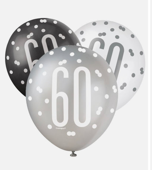 Age 60 Birthday Asst Colour Balloons 6 Pack