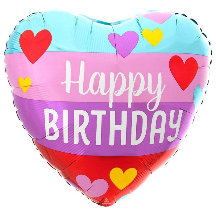 18" Foil Happy Birthday - Rainbow Hearts