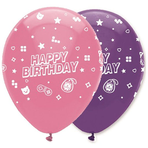 Happy Birthday Latex Balloons (6pk) - Pink & Purple