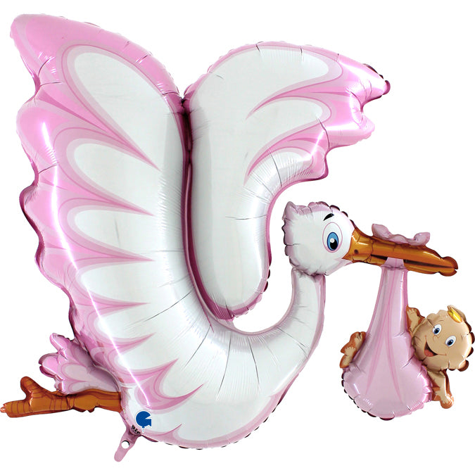 53” Foil Large Stork Shape Balloon - Pink Girl