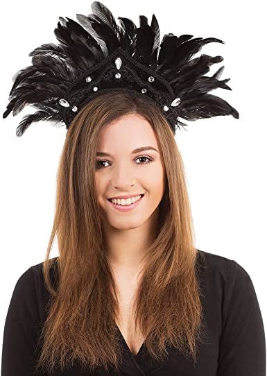 Carnival Style Feather Headdress - Black