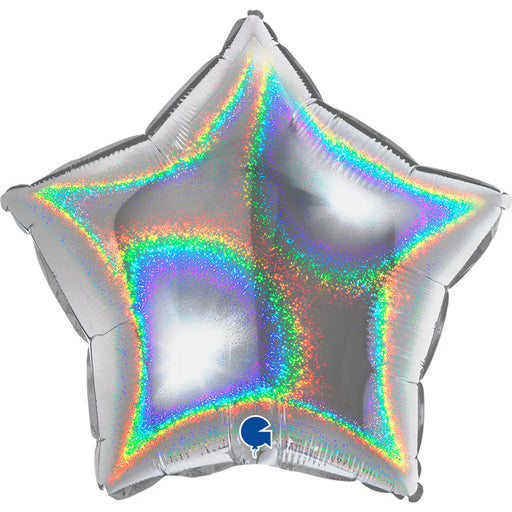 Glitter Holographic Foil Star Balloon - Silver 36’’