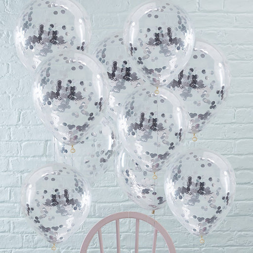 Glitz Confetti Filled Balloons - Silver (10pk)