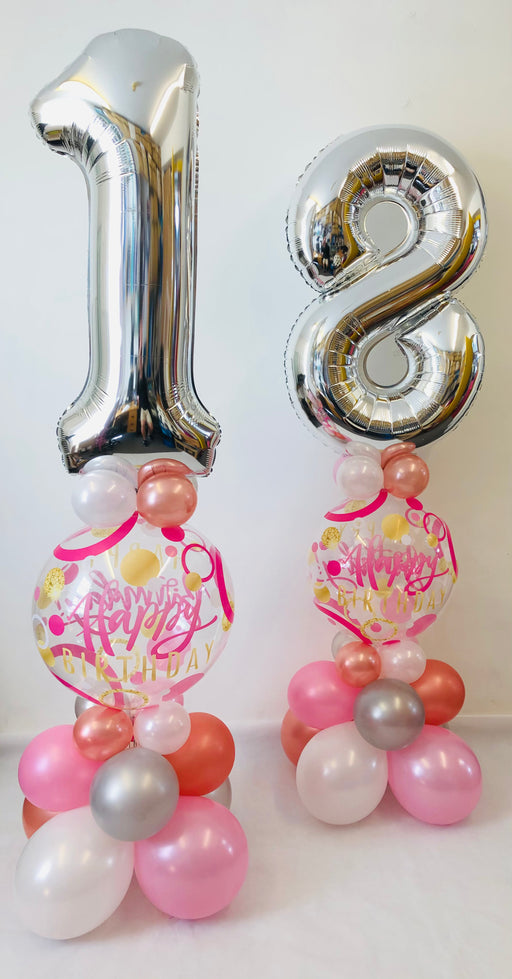 Age Number Bubble Balloon Stacks (Double) - Rose Gold/Pink