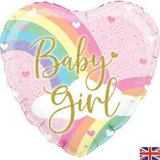 18" Foil Baby Girl Heart Rainbow Balloon