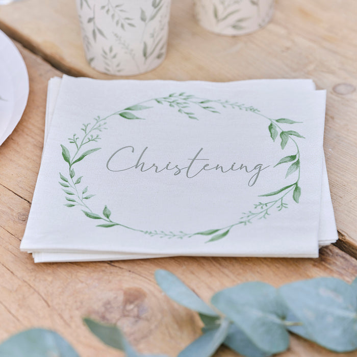 White Botanical Christening Napkins