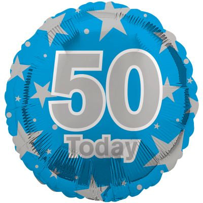 18" Foil Age 50 Balloon - Blue & Silver Stars