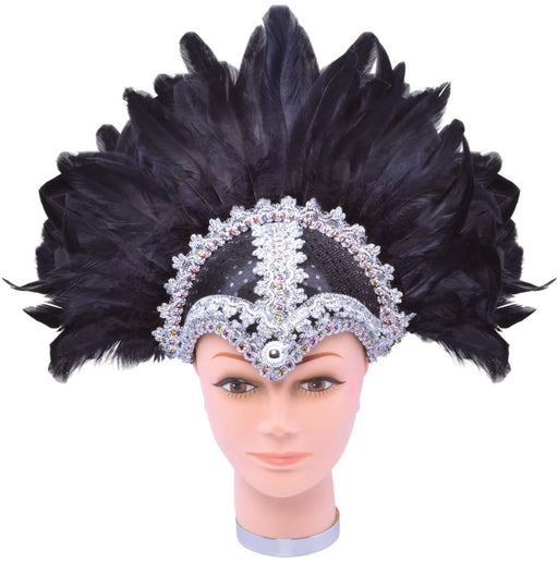 Carnival Feather Headdress - Black Jewelled