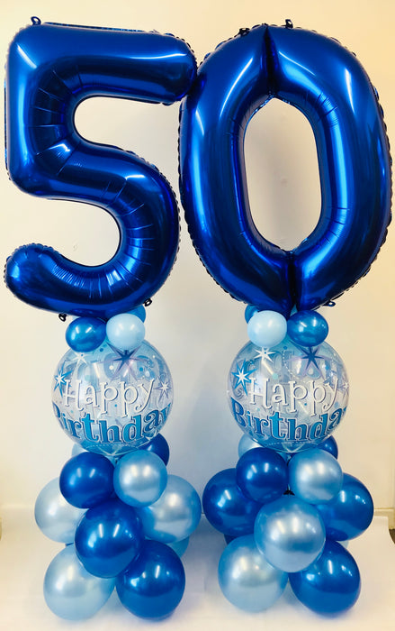 Age Number Bubble Balloon Stacks (Double) - Blue