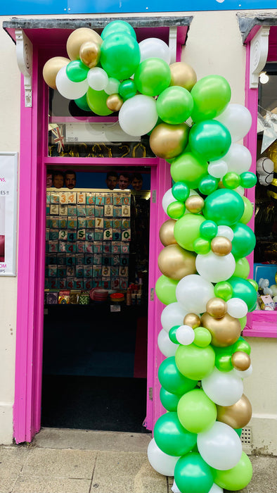 Half Organic Balloon Arch -Green & Gold Tones