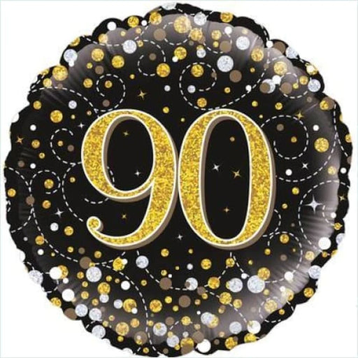 18" Foil Age 90 Balloon - Black & Gold Glitz