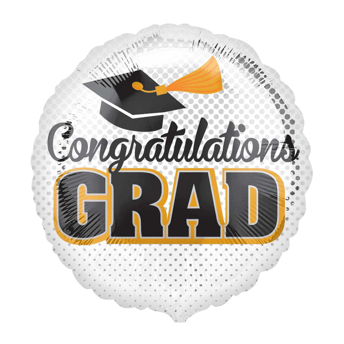 18" Foil Congrats Grad Round White Balloon - The Ultimate Balloon & Party Shop
