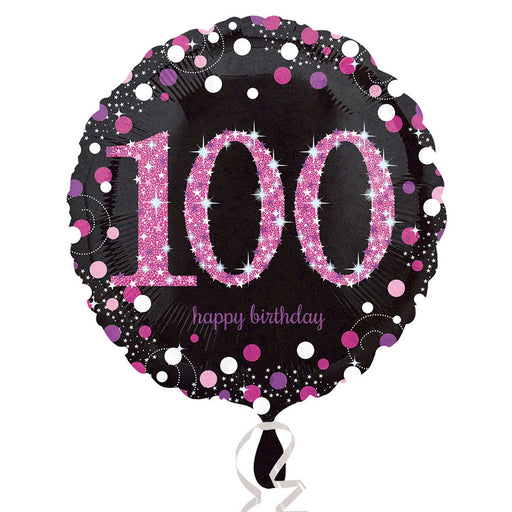 18" Foil Age 100 Black/Pink Dots Balloon - The Ultimate Balloon & Party Shop