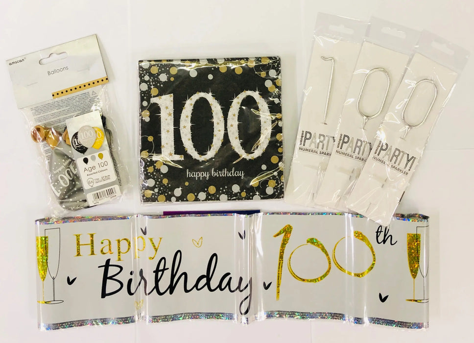 100th Birthday Party Pack - Black/Gold The Ultimate Balloon And Party Shop Cheltenham & Gloucester Balloons & Fancy Dress 