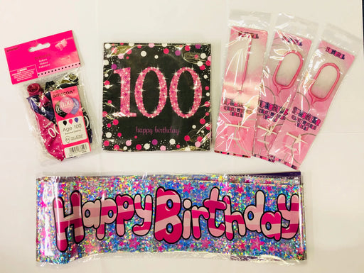 100th Birthday Party Pack - Pink The Ultimate Balloon And Party Shop Cheltenham & Gloucester Balloons & Fancy Dress 