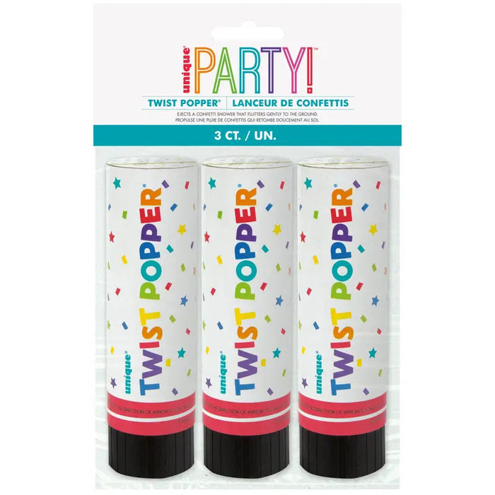 10cm Twist Party Cannons - 3pk The Ultimate Balloon And Party Shop Cheltenham & Gloucester Balloons & Fancy Dress 