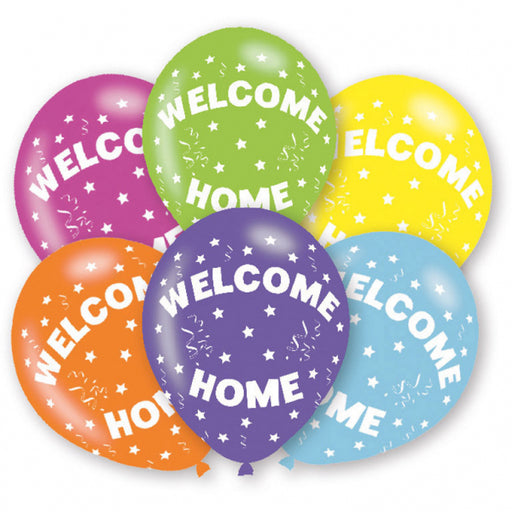Welcome Home Printed Asst Colour Balloons 6 Pack - The Ultimate Balloon & Party Shop