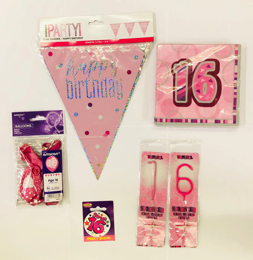 16th Birthday Party Pack - Pink The Ultimate Balloon And Party Shop Cheltenham & Gloucester Balloons & Fancy Dress 
