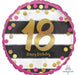 18" Foil Age 18 Pink Dots and stripes Balloon. - The Ultimate Balloon & Party Shop