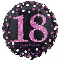 18" Foil Age 18 Black/Pink Dots Balloon - The Ultimate Balloon & Party Shop