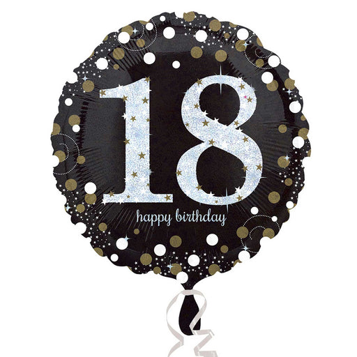 18" Foil Age 18 Black/Gold Dots Balloon - The Ultimate Balloon & Party Shop