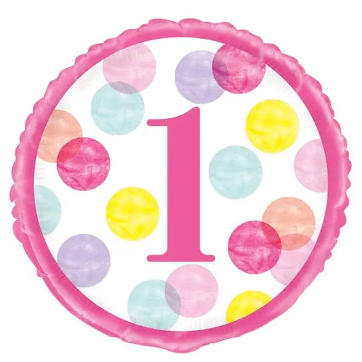 18" Foil 1st Birthday Balloon - Pink Dots The Ultimate Balloon And Party Shop Cheltenham & Gloucester Balloons & Fancy Dress 