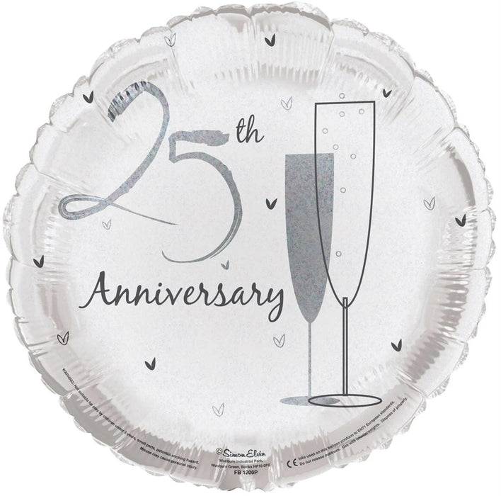 18" Foil 25th Silver Anniversary Balloon - Round Celebrate The Ultimate Balloon And Party Shop Cheltenham & Gloucester Balloons & Fancy Dress 